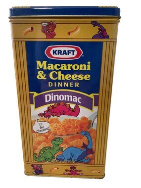 Vintage 90s Kraft Macaroni & Cheese Tin Dinomac & Original Graphics Collectible